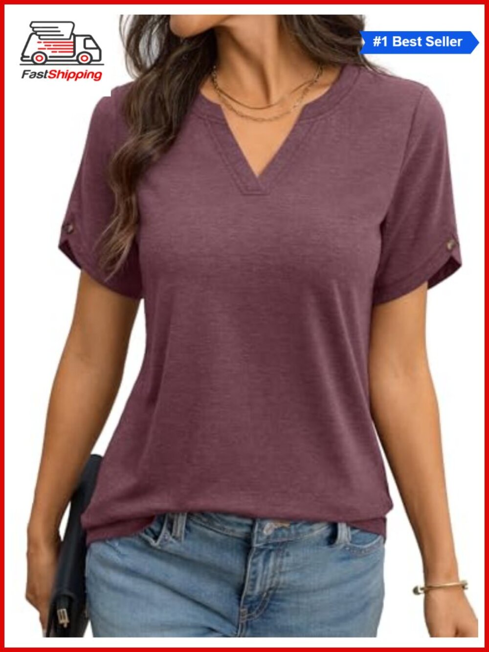 Womens Petal Short Sleeve V Neck T Shirt Cotton Blend Tulip Sleeve Top